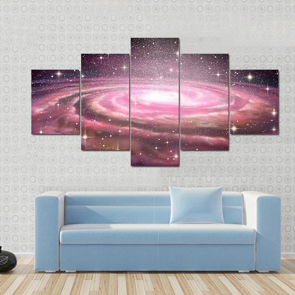 Spiral Galaxy In Deep Space Canvas Wall Art-5 Star-Gallery Wrap-62" x 32"-Tiaracle