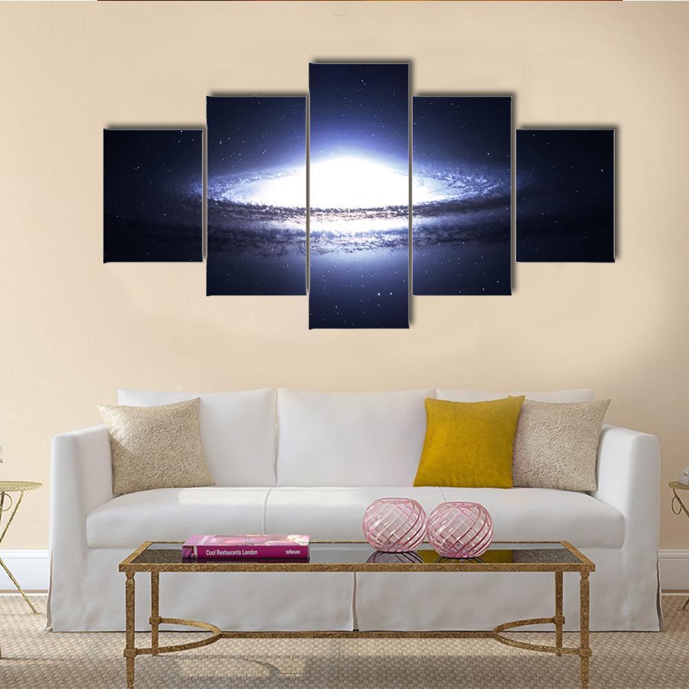 Spiral Galaxy In Deep Space Canvas Wall Art-5 Star-Gallery Wrap-62" x 32"-Tiaracle