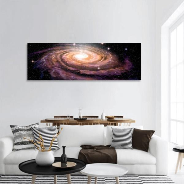 Spiral Galaxy In Deep Space Panoramic Canvas Wall Art-1 Piece-36" x 12"-Tiaracle