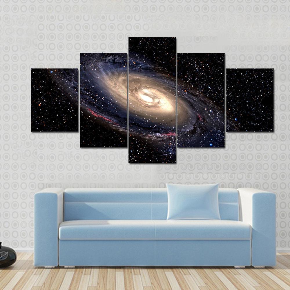 Spiral Galaxy In Deep Space With Star Field Canvas Wall Art-5 Star-Gallery Wrap-62" x 32"-Tiaracle