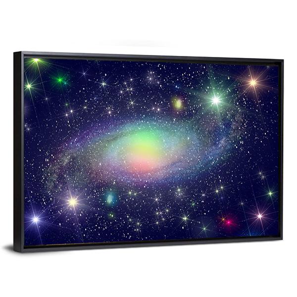 Spiral Galaxy Surrounded By Stars Canvas Wall Art-3 Horizontal-Gallery Wrap-25" x 16"-Tiaracle