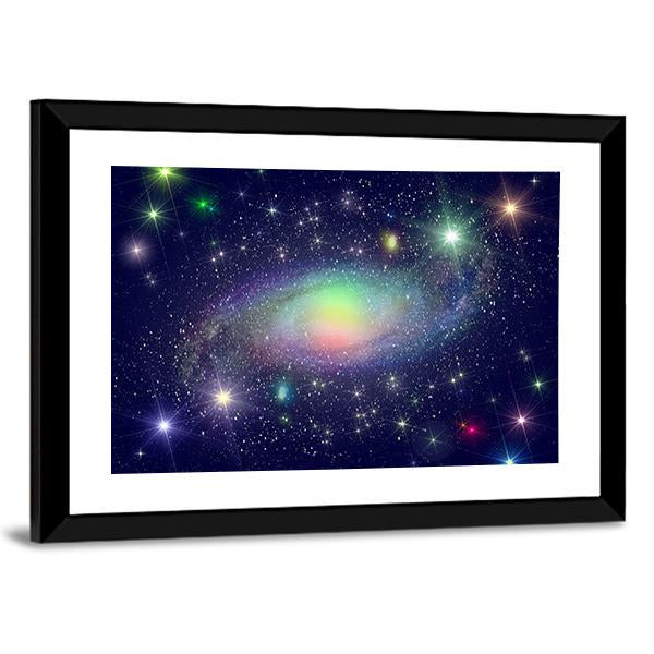 Spiral Galaxy Surrounded By Stars Canvas Wall Art-3 Horizontal-Gallery Wrap-25" x 16"-Tiaracle