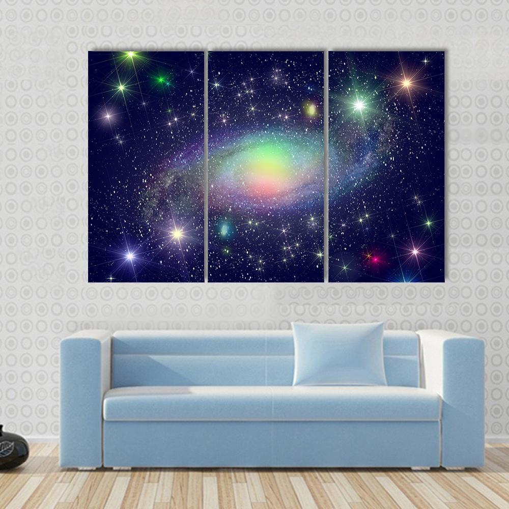 Spiral Galaxy Surrounded By Stars Canvas Wall Art-3 Horizontal-Gallery Wrap-37" x 24"-Tiaracle