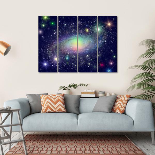 Spiral Galaxy Surrounded By Stars Canvas Wall Art-4 Horizontal-Gallery Wrap-34" x 24"-Tiaracle