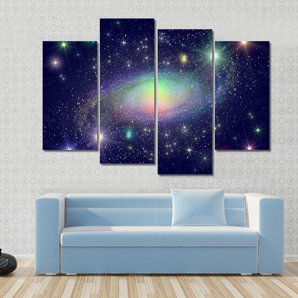 Spiral Galaxy Surrounded By Stars Canvas Wall Art-4 Pop-Gallery Wrap-50" x 32"-Tiaracle