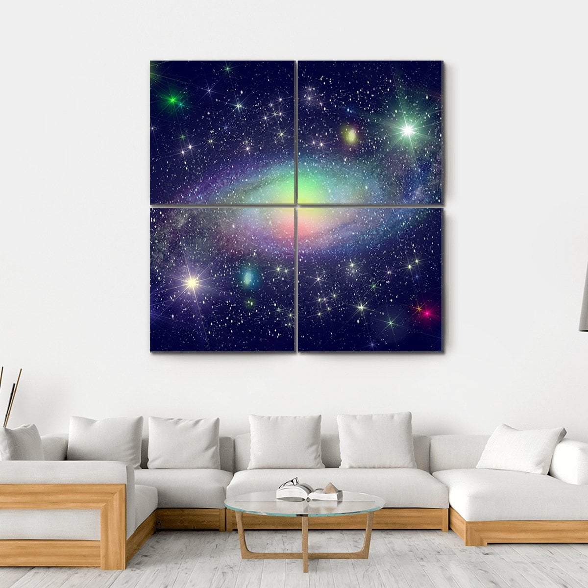 Spiral Galaxy Surrounded By Stars Canvas Wall Art-4 Square-Gallery Wrap-17" x 17"-Tiaracle