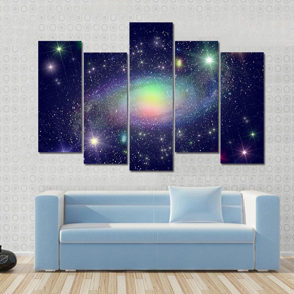 Spiral Galaxy Surrounded By Stars Canvas Wall Art-5 Pop-Gallery Wrap-47" x 32"-Tiaracle