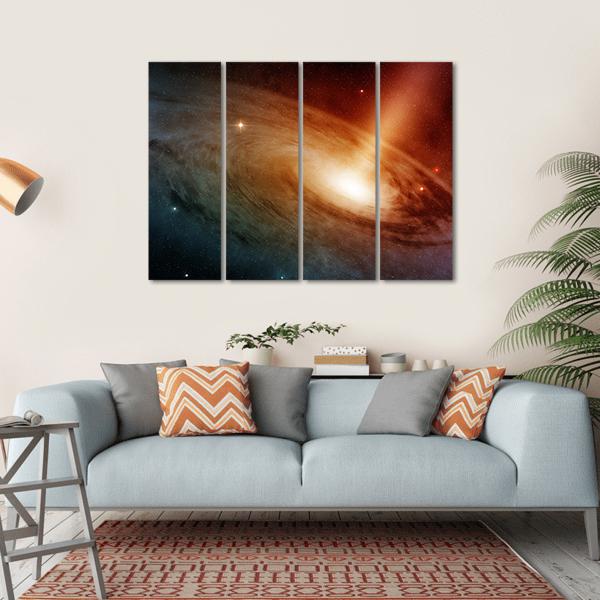 Spiral Galaxy System Glowing Into Deep Space Canvas Wall Art-4 Horizontal-Gallery Wrap-34" x 24"-Tiaracle