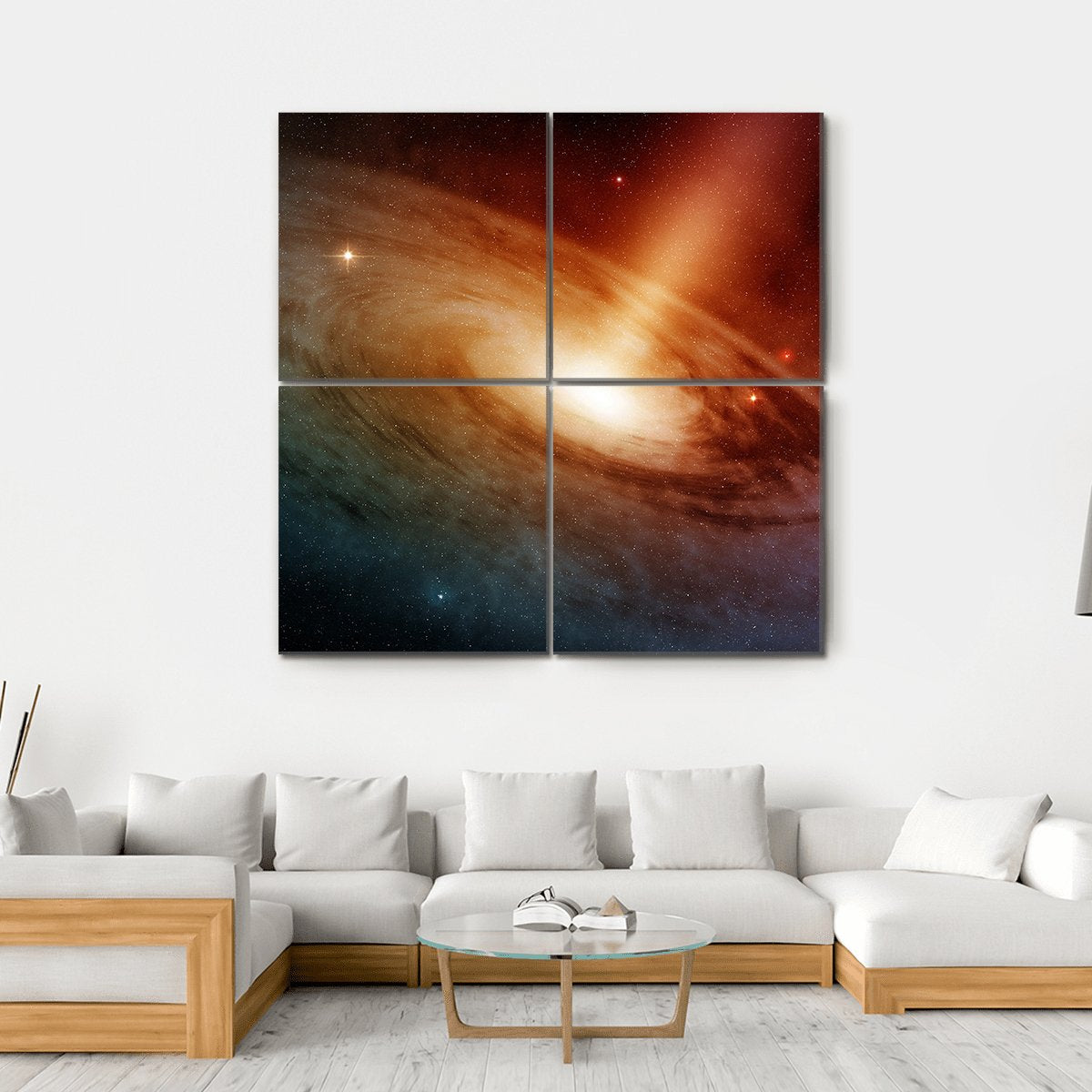 Spiral Galaxy System Glowing Into Deep Space Canvas Wall Art-4 Square-Gallery Wrap-17" x 17"-Tiaracle