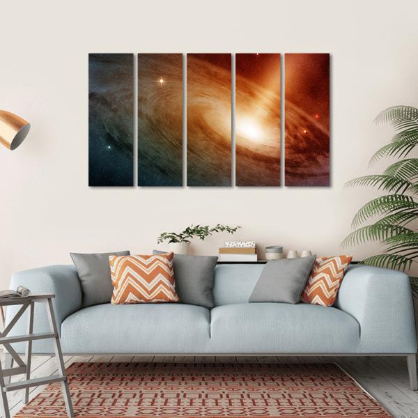 Spiral Galaxy System Glowing Into Deep Space Canvas Wall Art-5 Horizontal-Gallery Wrap-22" x 12"-Tiaracle