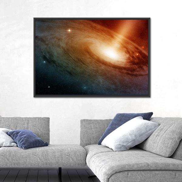 Spiral Galaxy System Glowing Into Deep Space Canvas Wall Art-5 Horizontal-Gallery Wrap-22" x 12"-Tiaracle