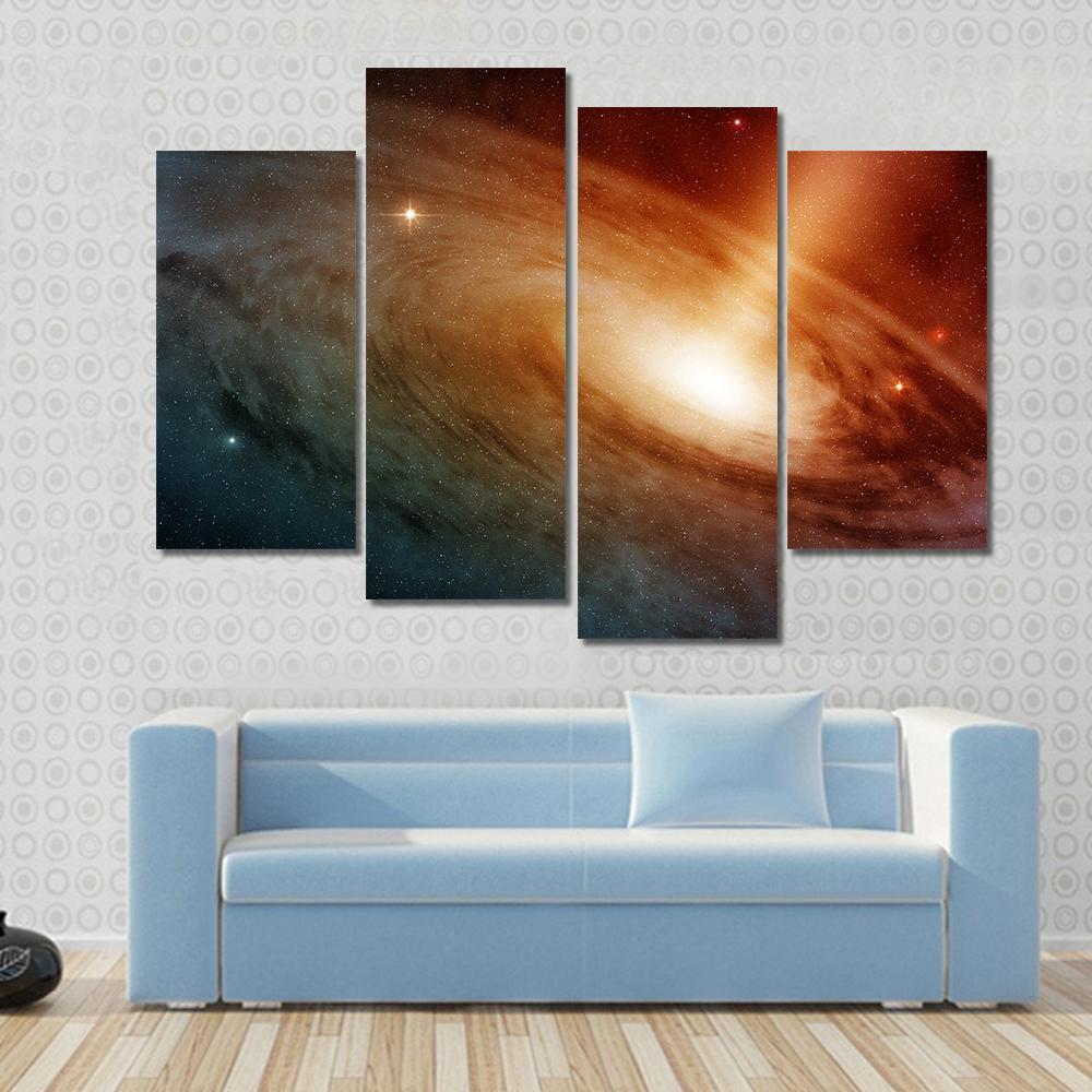 Spiral Galaxy System Glowing Into Deep Space Canvas Wall Art-4 Pop-Gallery Wrap-50" x 32"-Tiaracle