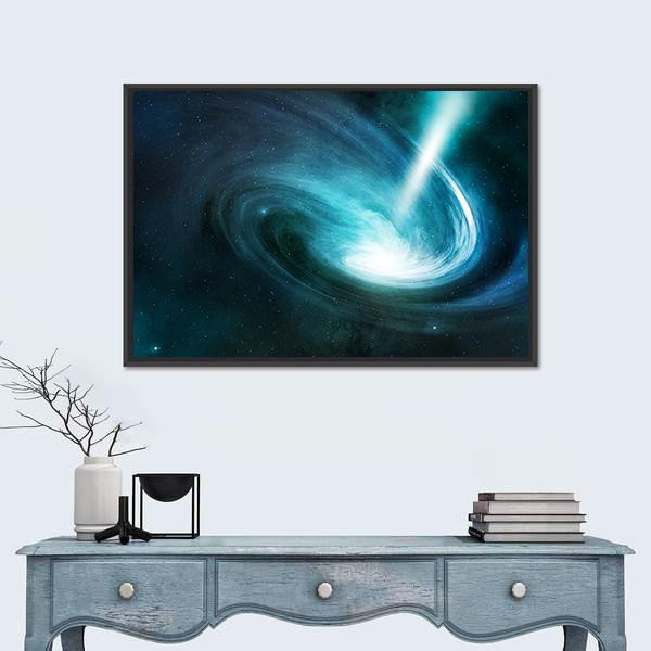 Spiral Nebula And Light Ray Canvas Wall Art-1 Piece-Floating Frame-24" x 16"-Tiaracle