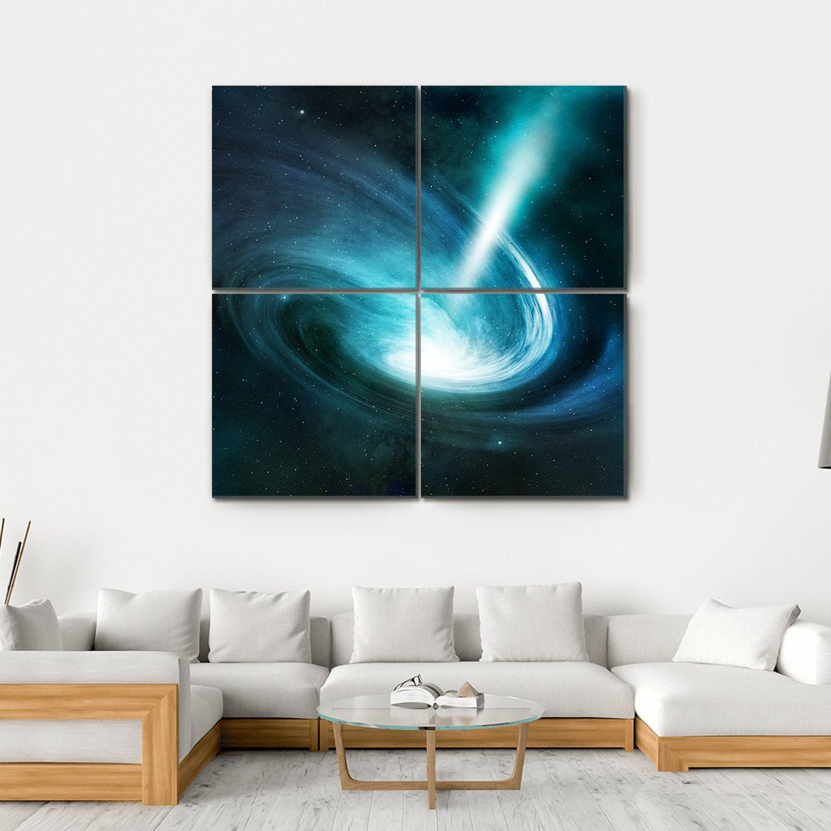 Spiral Nebula And Light Ray Canvas Wall Art-4 Square-Gallery Wrap-17" x 17"-Tiaracle
