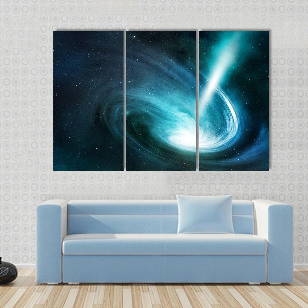 Spiral Nebula And Light Ray Canvas Wall Art-3 Horizontal-Gallery Wrap-37" x 24"-Tiaracle