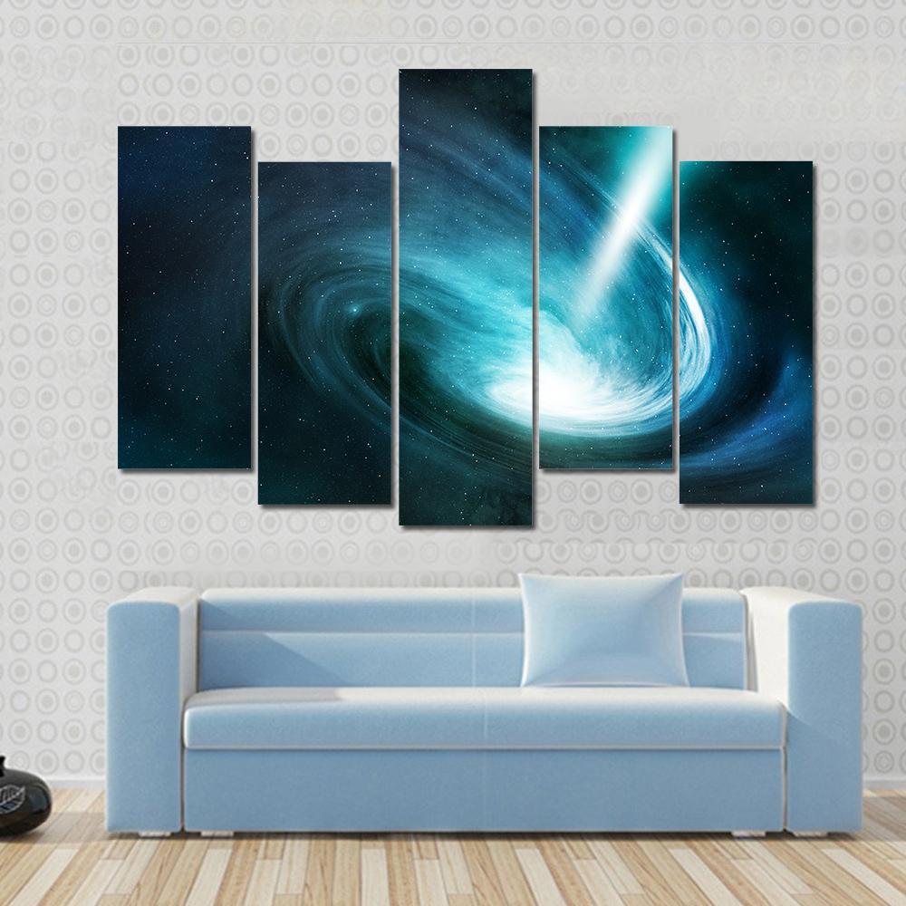Spiral Nebula And Light Ray Canvas Wall Art-5 Pop-Gallery Wrap-47" x 32"-Tiaracle