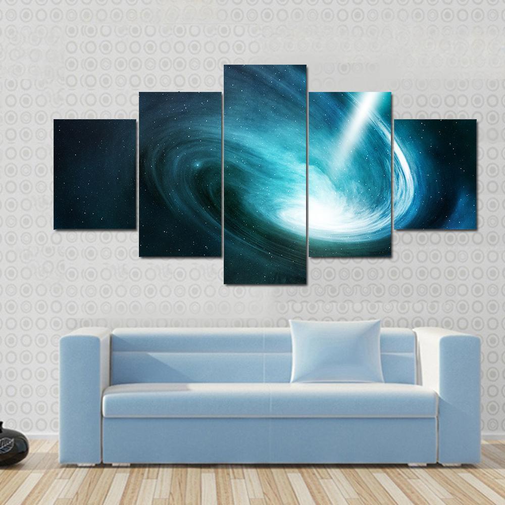 Spiral Nebula And Light Ray Canvas Wall Art-5 Star-Gallery Wrap-62" x 32"-Tiaracle