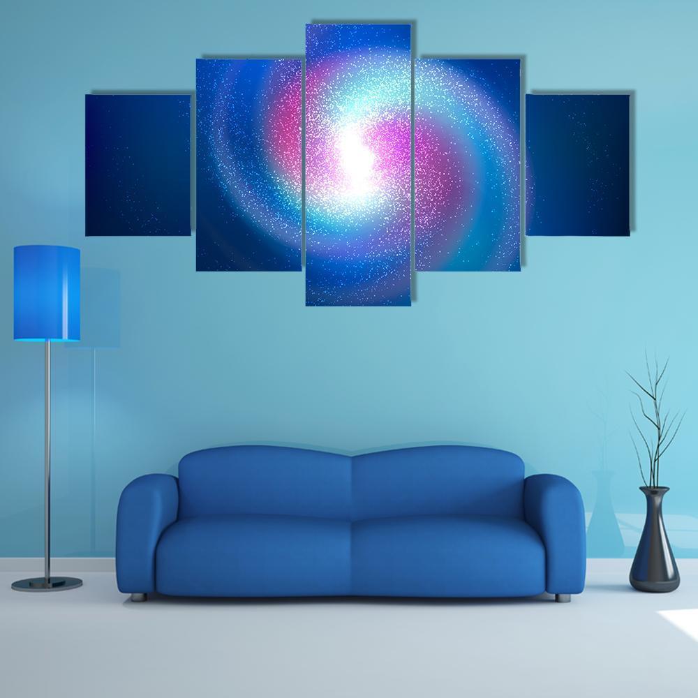 Spiral Nebula With Stars Canvas Wall Art-5 Star-Gallery Wrap-62" x 32"-Tiaracle