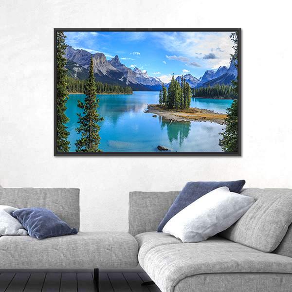 Spirit Island In Maligne Lake Panoramic Canvas Wall Art-1 Piece-36" x 12"-Tiaracle