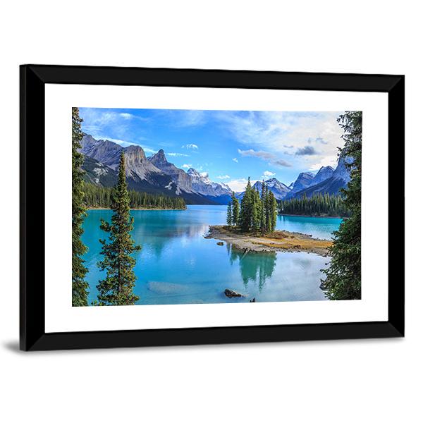 Spirit Island In Maligne Lake Panoramic Canvas Wall Art-1 Piece-36" x 12"-Tiaracle