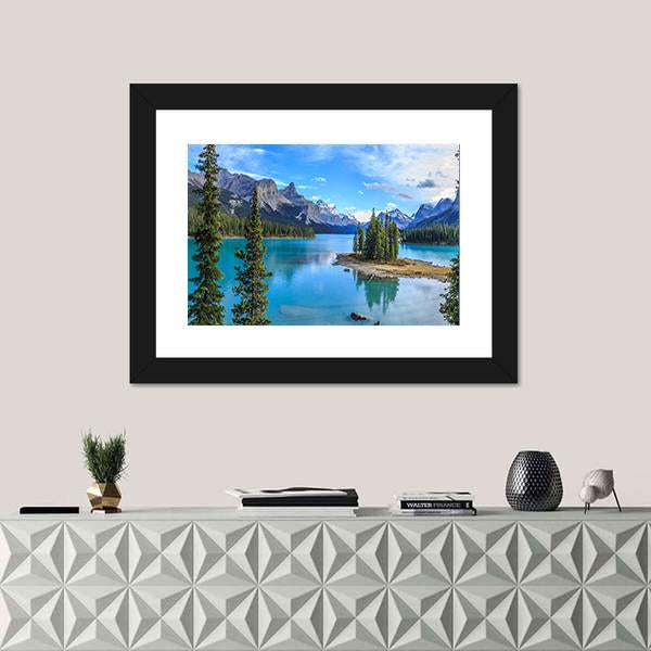 Spirit Island In Maligne Lake Panoramic Canvas Wall Art-1 Piece-36" x 12"-Tiaracle