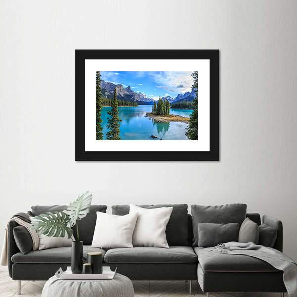 Spirit Island In Maligne Lake Panoramic Canvas Wall Art-1 Piece-36" x 12"-Tiaracle
