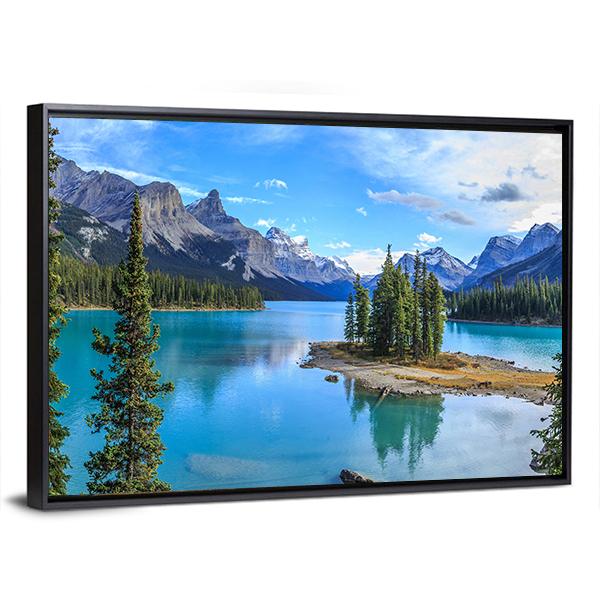 Spirit Island In Maligne Lake Panoramic Canvas Wall Art-1 Piece-36" x 12"-Tiaracle