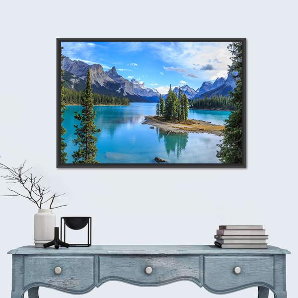 Spirit Island In Maligne Lake Panoramic Canvas Wall Art-1 Piece-36" x 12"-Tiaracle