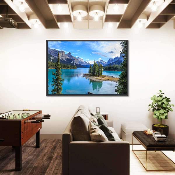 Spirit Island In Maligne Lake Panoramic Canvas Wall Art-1 Piece-36" x 12"-Tiaracle