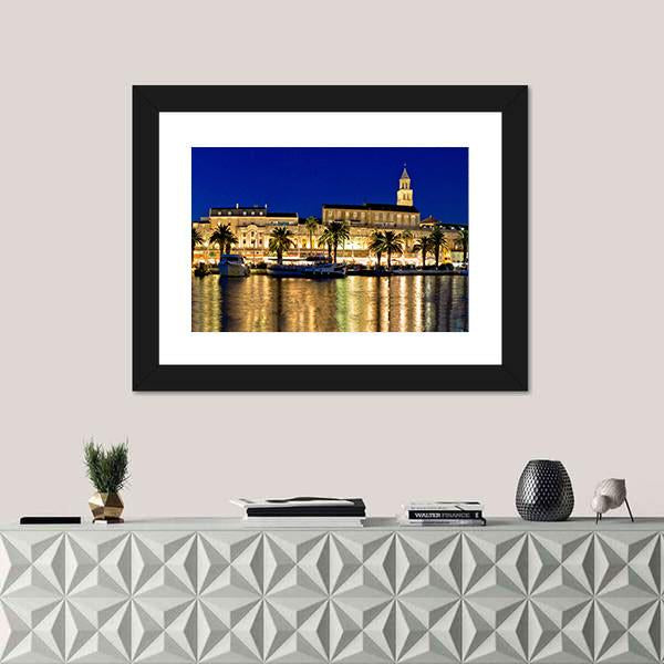 Split Waterfront Evening Panorama In Dalmatia Canvas Wall Art-1 Piece-Framed Print-20" x 16"-Tiaracle