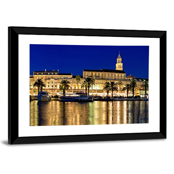 Split Waterfront Evening Panorama In Dalmatia Canvas Wall Art-3 Horizontal-Gallery Wrap-25" x 16"-Tiaracle