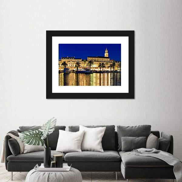 Split Waterfront Evening Panorama In Dalmatia Canvas Wall Art-3 Horizontal-Gallery Wrap-25" x 16"-Tiaracle