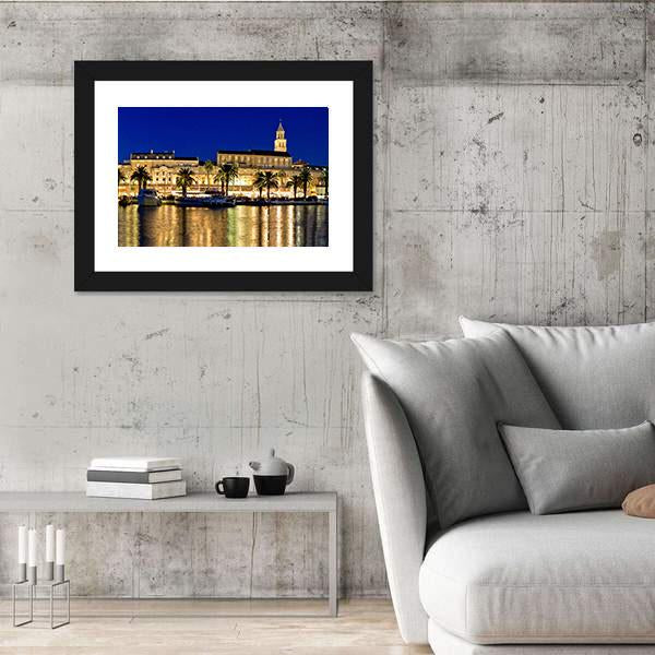 Split Waterfront Evening Panorama In Dalmatia Canvas Wall Art-3 Horizontal-Gallery Wrap-25" x 16"-Tiaracle