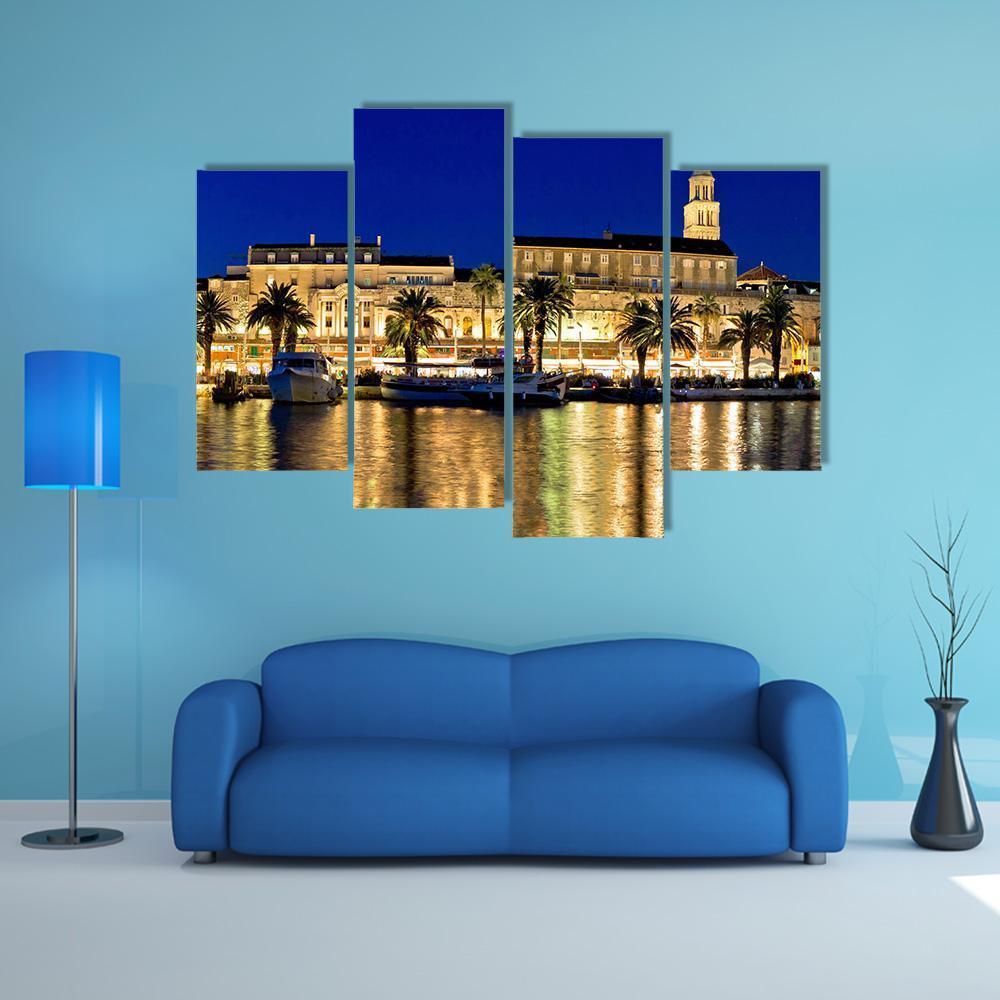 Split Waterfront Evening Panorama In Dalmatia Canvas Wall Art-4 Pop-Gallery Wrap-50" x 32"-Tiaracle