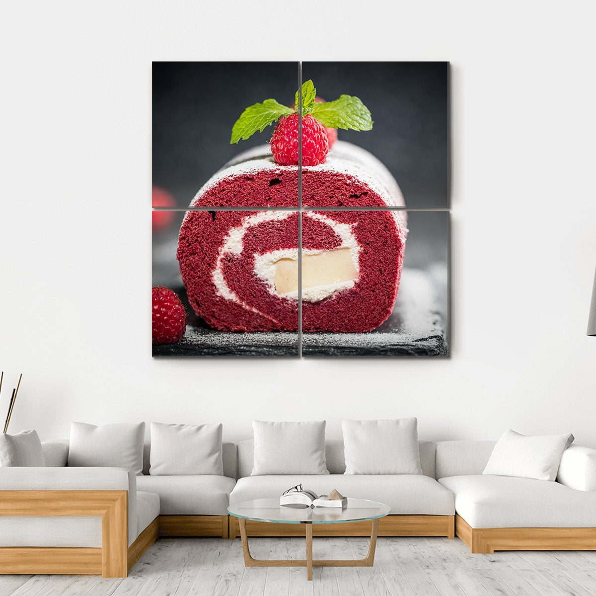 Sponge Swiss Roll Cake Canvas Wall Art-4 Square-Gallery Wrap-17" x 17"-Tiaracle