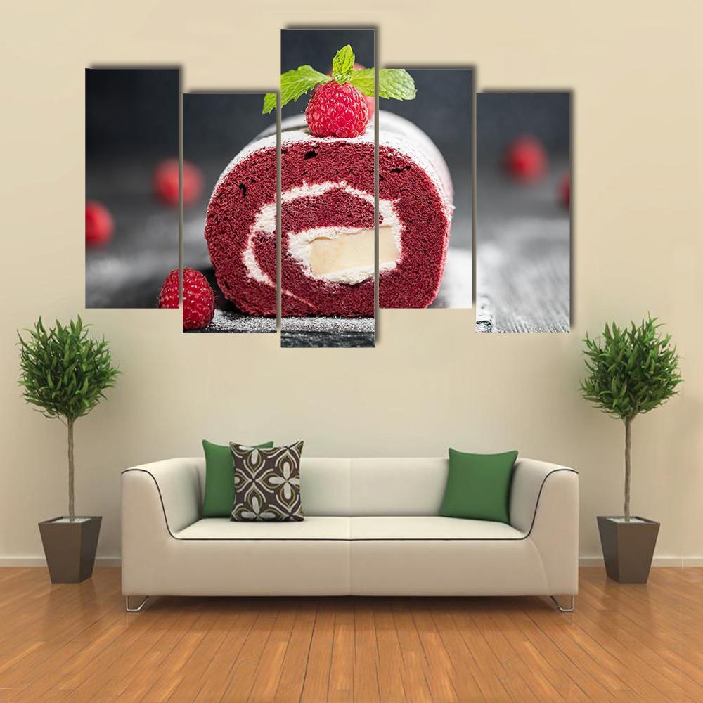 Sponge Swiss Roll Cake Canvas Wall Art-5 Pop-Gallery Wrap-47" x 32"-Tiaracle