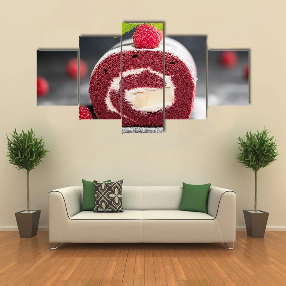 Sponge Swiss Roll Cake Canvas Wall Art-5 Star-Gallery Wrap-62" x 32"-Tiaracle