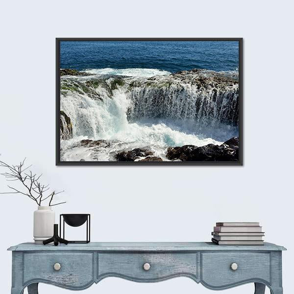 Spontaneous Waterfall In Canary islands Canvas Wall Art-1 Piece-Floating Frame-24" x 16"-Tiaracle