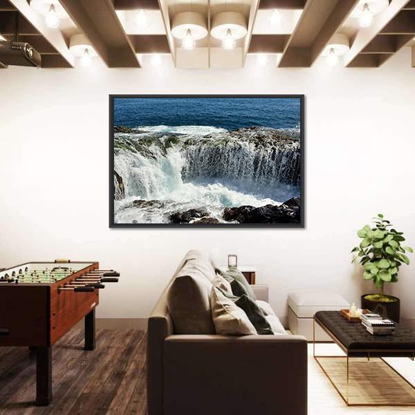 Spontaneous Waterfall In Canary islands Canvas Wall Art-3 Horizontal-Gallery Wrap-25" x 16"-Tiaracle