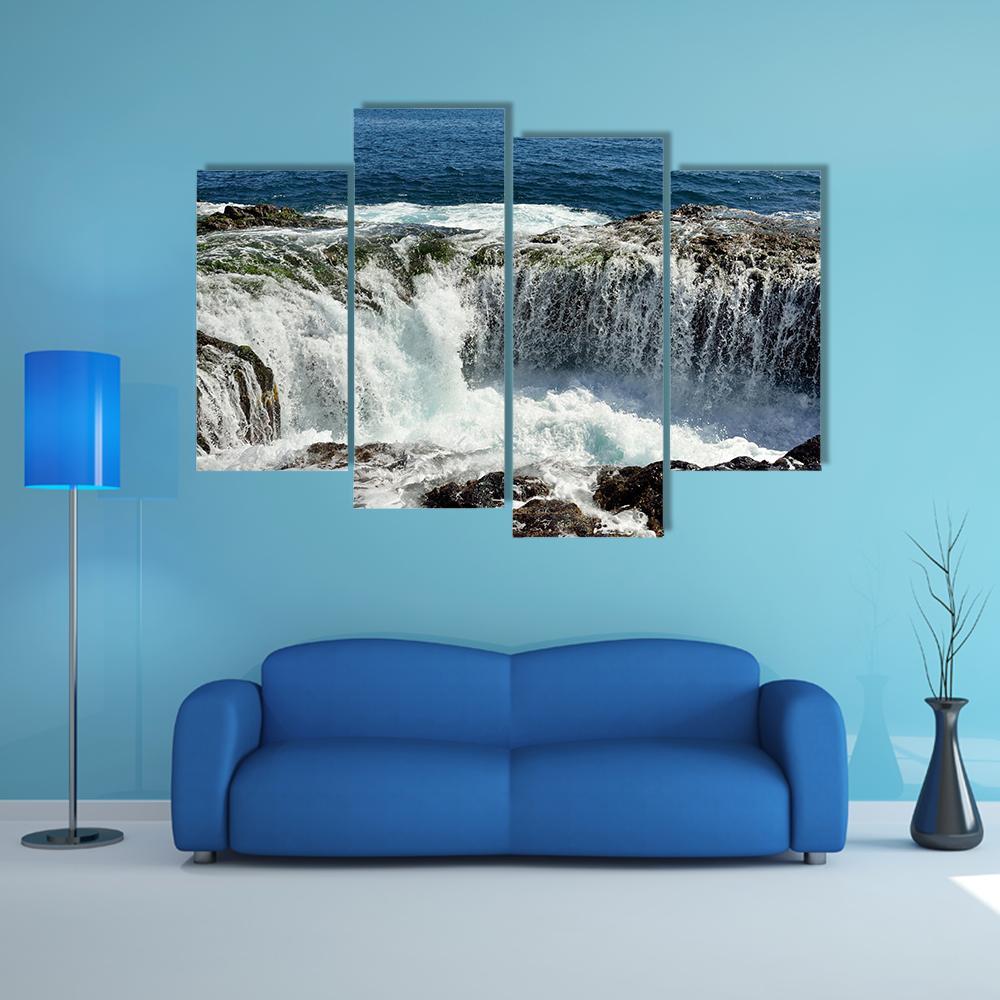 Spontaneous Waterfall In Canary islands Canvas Wall Art-4 Pop-Gallery Wrap-50" x 32"-Tiaracle
