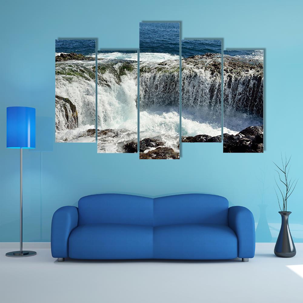 Spontaneous Waterfall In Canary islands Canvas Wall Art-5 Pop-Gallery Wrap-47" x 32"-Tiaracle
