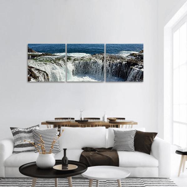 Spontaneous Waterfall In Canary Islands Panoramic Canvas Wall Art-3 Piece-25" x 08"-Tiaracle