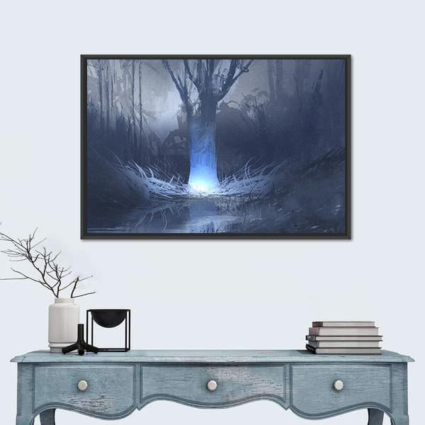 Spooky Forest With Swamp Canvas Wall Art-1 Piece-Floating Frame-24" x 16"-Tiaracle