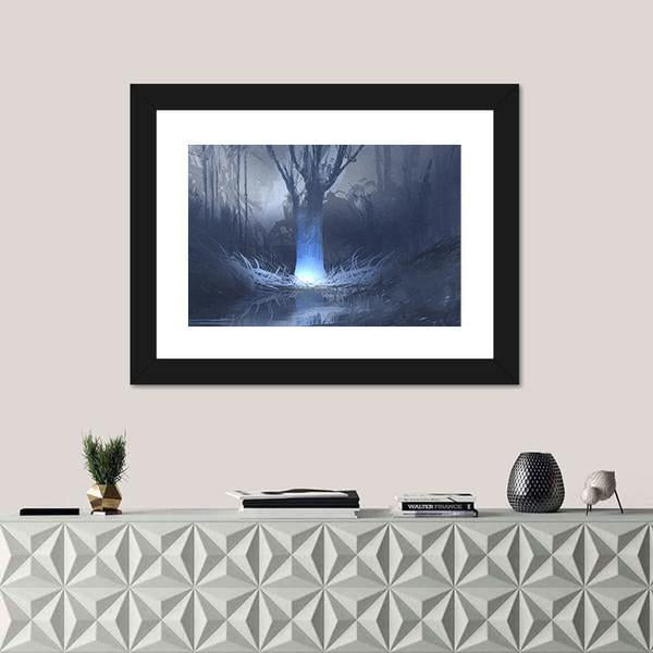 Spooky Forest With Swamp Canvas Wall Art-1 Piece-Framed Print-20" x 16"-Tiaracle