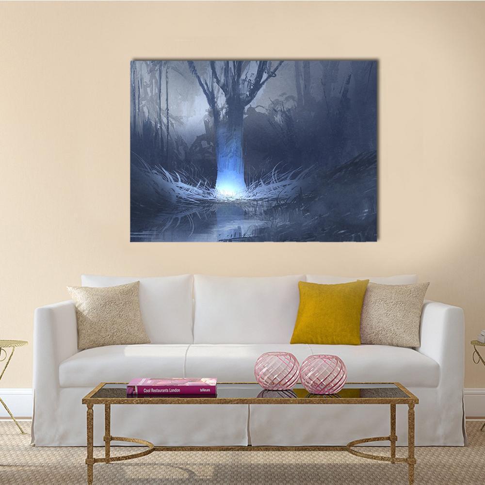 Spooky Forest With Swamp Canvas Wall Art-1 Piece-Gallery Wrap-48" x 32"-Tiaracle