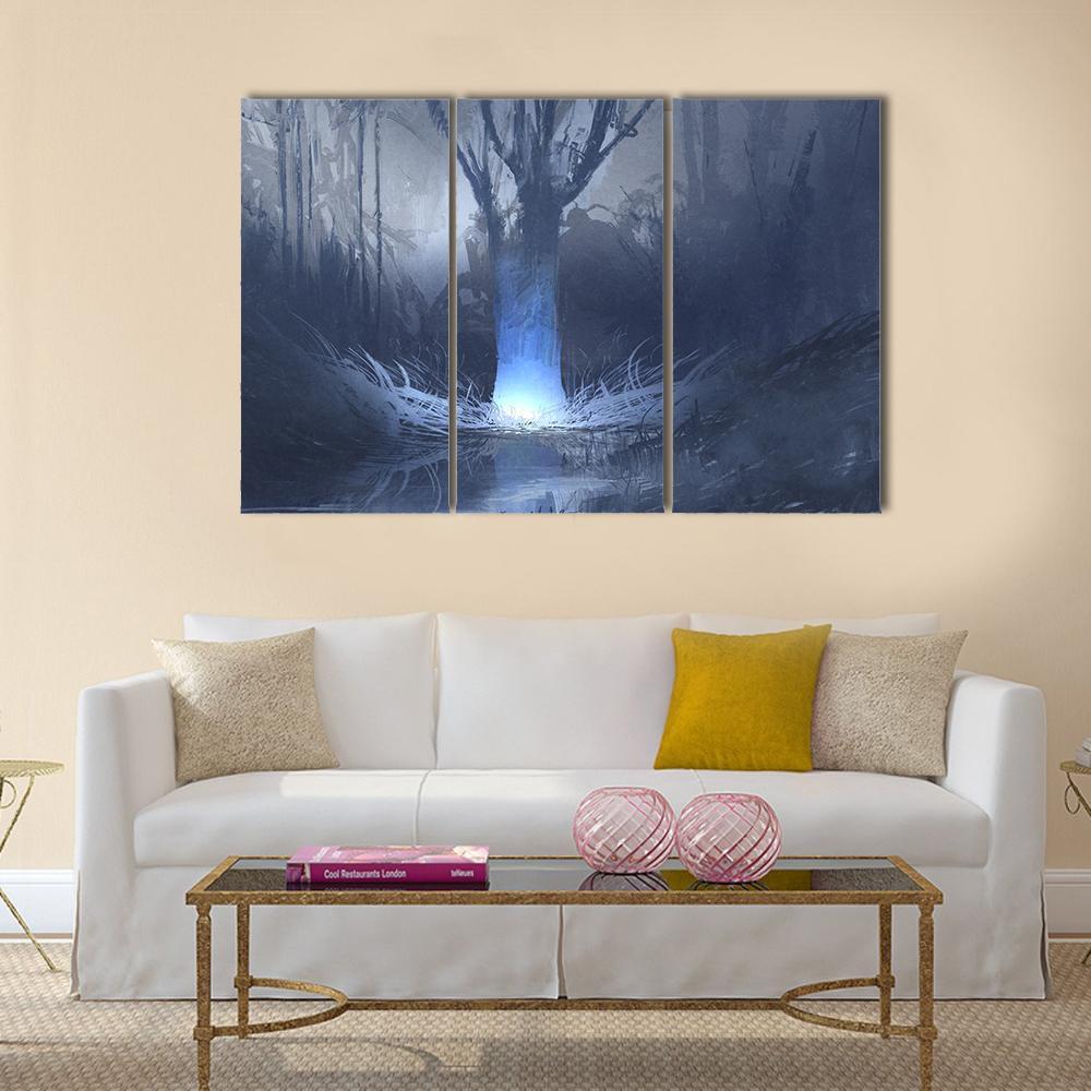 Spooky Forest With Swamp Canvas Wall Art-3 Horizontal-Gallery Wrap-37" x 24"-Tiaracle