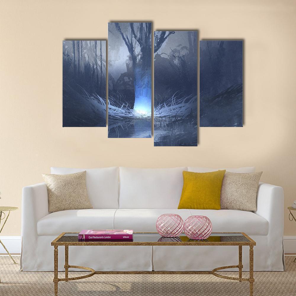 Spooky Forest With Swamp Canvas Wall Art-4 Pop-Gallery Wrap-50" x 32"-Tiaracle