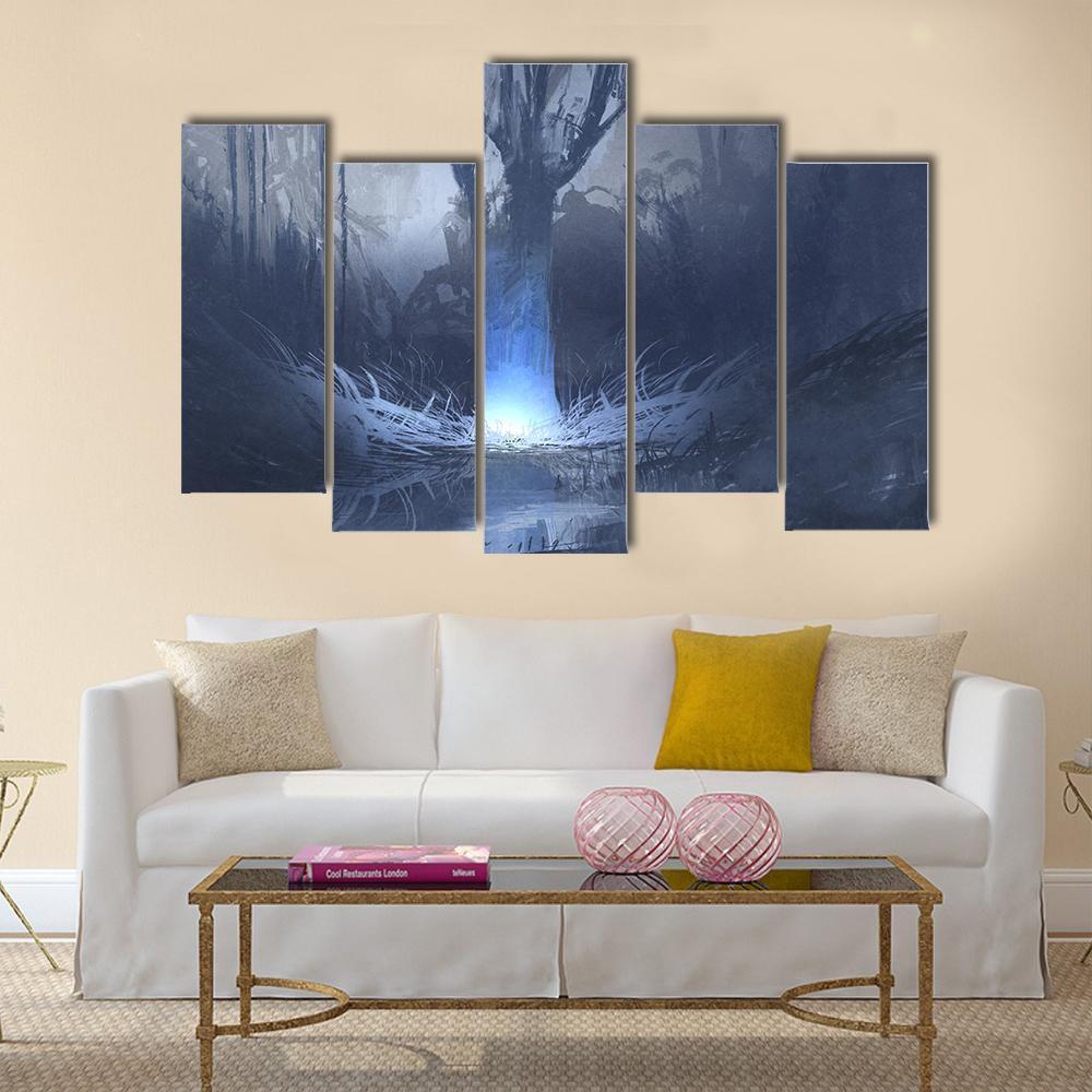 Spooky Forest With Swamp Canvas Wall Art-5 Pop-Gallery Wrap-47" x 32"-Tiaracle