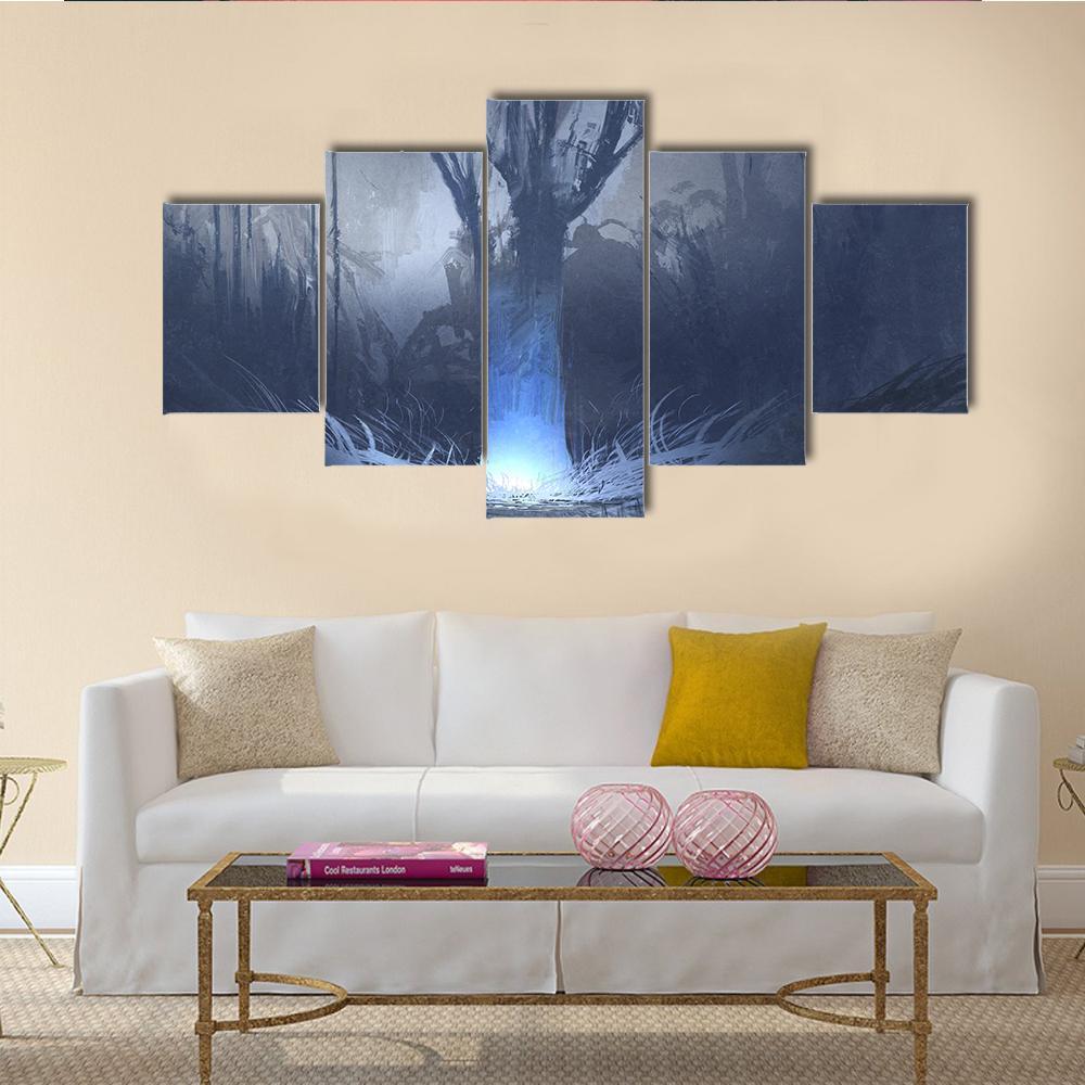 Spooky Forest With Swamp Canvas Wall Art-5 Star-Gallery Wrap-62" x 32"-Tiaracle