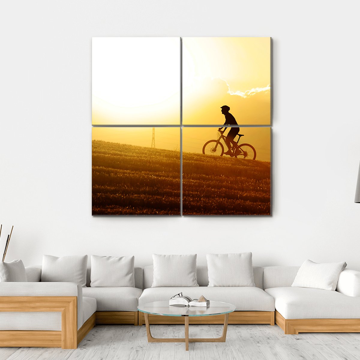 Sport Man Cycling Uphill Canvas Wall Art-4 Square-Gallery Wrap-17" x 17"-Tiaracle